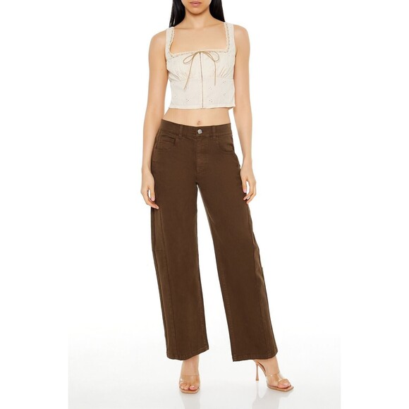 Forever 21 Baggy Twill High-Rise Ankle Jeans Women’s XL Olive Green Pants 35x26 - Picture 5 of 8